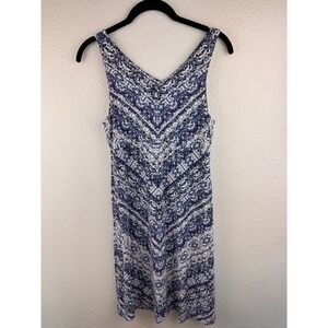 Athleta Blue White Paisley Print V‎ Neck Sleeveless Micro Modal Dress XS
